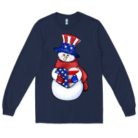 Navy Patriotic snowman 4th of july Long Sleeve Tee - HowdyJamesFarm