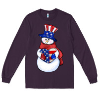 Plum Patriotic snowman 4th of july Long Sleeve Tee - HowdyJamesFarm