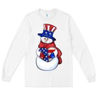 White Patriotic snowman 4th of july Long Sleeve Tee - HowdyJamesFarm
