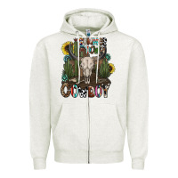 Oatmeal Heather summer down cowboy Zipper Hoodie - CowhideDigitalArt