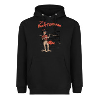 Black Vintage The Happy Fisherman 2022 Fishing Mens Kids Heavyweight Hoodie - minhPixels