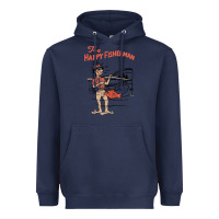 Navy Vintage The Happy Fisherman 2022 Fishing Mens Kids Heavyweight Hoodie - minhPixels