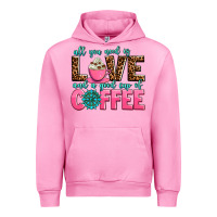 Fuchsia Pink all you need is love and a good cup of coffee Urban Hoodie - AdoDesignShop