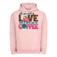 Pigment Salmon all you need is love and a good cup of coffee Urban Hoodie - AdoDesignShop
