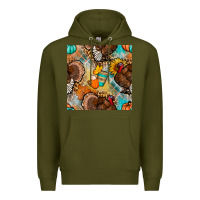 Army Green thanksgiving turkey seamless pattern Premium Hoodie - BundleAndBundleShop