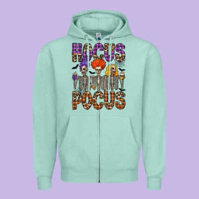 Hocus Pocus Zipper Hoodie Designed By Cowhidedigitalart