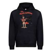 Black Vintage The Happy Fisherman 2022 Fishing Mens Kids Urban Hoodie - minhPixels