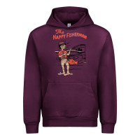 Mauve Wine Vintage The Happy Fisherman 2022 Fishing Mens Kids Urban Hoodie - minhPixels