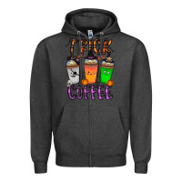 Charcoal Heather trick or coffee Zipper Hoodie - CowhideDigitalArt