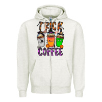 Oatmeal Heather trick or coffee Zipper Hoodie - CowhideDigitalArt