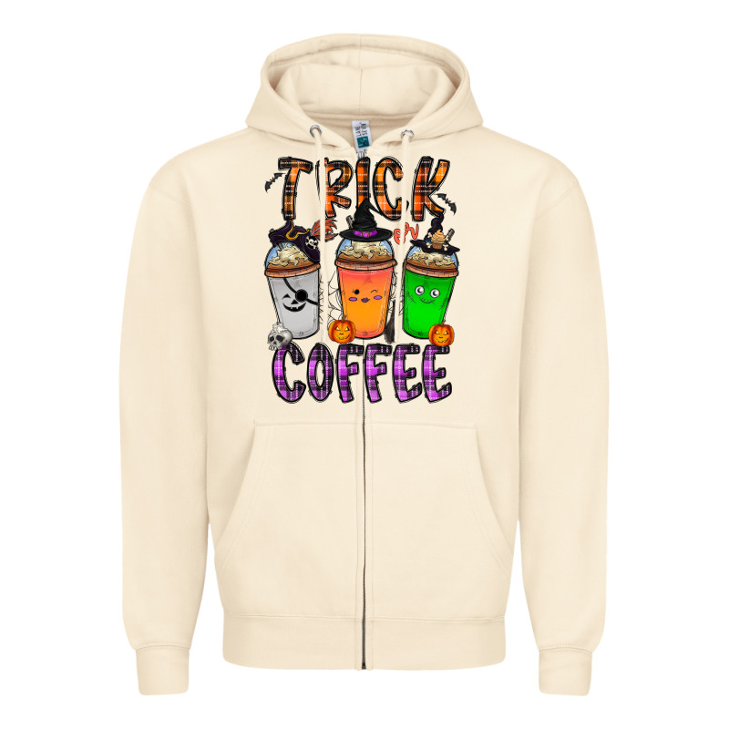 Trick Or Coffee Zipper Hoodie by CowhideDigitalArt | Teevron