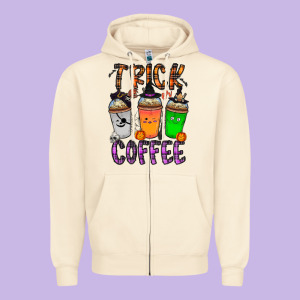 Trick Or Coffee Zipper Hoodie Designed By Cowhidedigitalart