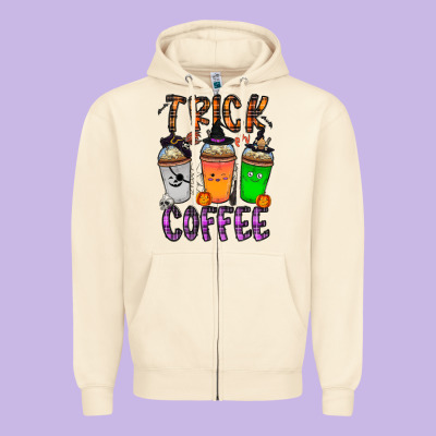 Trick Or Coffee Zipper Hoodie Designed By Cowhidedigitalart