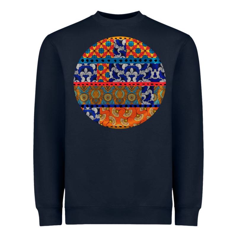 African Fabric Pattern Round Earrings Heavyweight Sweatshirt by BundleAndBundleShop | Teevron