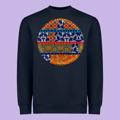 African Fabric Pattern Round Earrings Heavyweight Sweatshirt Designed By Bundleandbundleshop