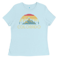 Baby Blue Colorado Retro Vintage Mountains Nature Hiking Ladies Tee - minhPixels