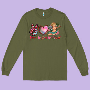 Peace Love Cupid Long Sleeve Tee Designed By Ranaportraitstore