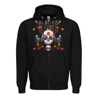 Black dia de los muertos Zipper Hoodie - CowhideDigitalArt