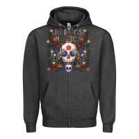 Charcoal Heather dia de los muertos Zipper Hoodie - CowhideDigitalArt