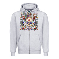 Heather Grey dia de los muertos Zipper Hoodie - CowhideDigitalArt