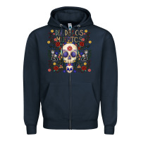 Navy dia de los muertos Zipper Hoodie - CowhideDigitalArt