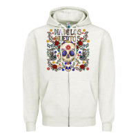Oatmeal Heather dia de los muertos Zipper Hoodie - CowhideDigitalArt