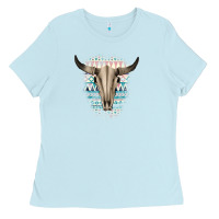 Baby Blue Western Aztec Bull Skull Ladies Tee - Bettercallsaul