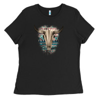 Black Western Aztec Bull Skull Ladies Tee - Bettercallsaul