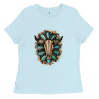 Baby Blue Western Gemstone Bull Skull Ladies Tee - Bettercallsaul