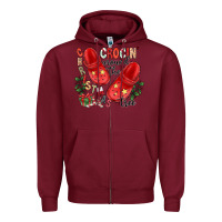 Burgundy christmas crocin around the tree Zipper Hoodie - CowhideDigitalArt