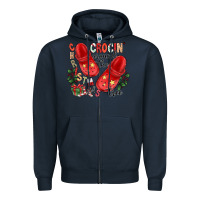 Navy christmas crocin around the tree Zipper Hoodie - CowhideDigitalArt