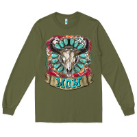 Army Green Mom Bull Skull Mother's Day Long Sleeve Tee - CowGirlArtShop