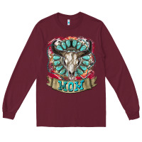 Burgundy Mom Bull Skull Mother's Day Long Sleeve Tee - CowGirlArtShop