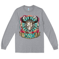 Heather Grey Mom Bull Skull Mother's Day Long Sleeve Tee - CowGirlArtShop