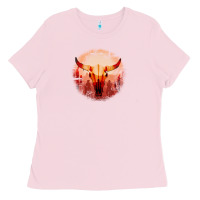 Western Cowboy Sunset Bull Skull Ladies Tee | Teevron