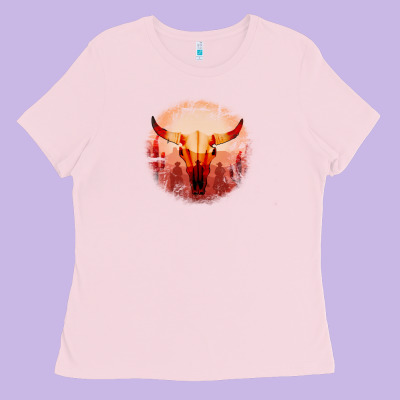 Western Cowboy Sunset Bull Skull Ladies Tee Designed By Bettercallsaul
