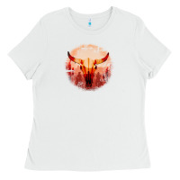 White Western Cowboy Sunset Bull Skull Ladies Tee - Bettercallsaul