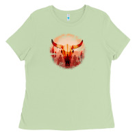 Matcha Western Cowboy Sunset Bull Skull Ladies Tee - Bettercallsaul