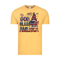 Vintage Mustard God Bless America with gnome 4th of july Vintage Tee - HowdyJamesFarm