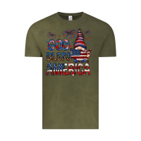 Vintage Olive God Bless America with gnome 4th of july Vintage Tee - HowdyJamesFarm