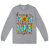 Heather Grey Being a Mom makes my life complete Mother's Day Long Sleeve Tee - CowGirlArtShop