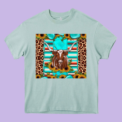 Texas Longhorn Sunflower Gemstone Heavy Core Tee Designed By Jahusdesignshop