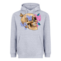 Heather Grey skull flora butterfly Heavyweight Hoodie - Artiststas