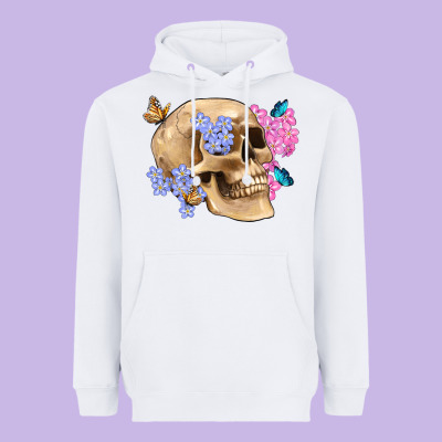 Skull Flora Butterfly Heavyweight Hoodie Designed By Artiststas