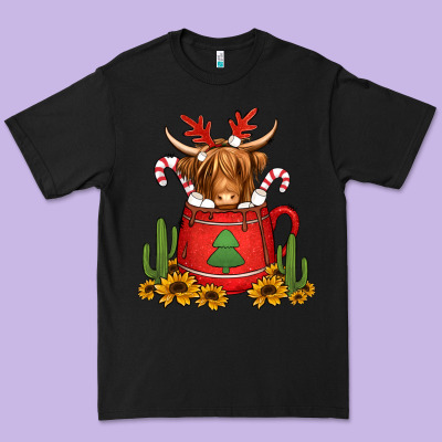 Hot Coco Christmas Highland Cow Premium Tee Designed By Jasminsmagicworld