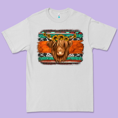 Highland Cow Western Background Premium Tee Designed By Jasminsmagicworld