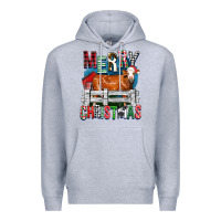 Heather Grey merry christmas simmental cow Premium Hoodie - FaDigitalArtStudio