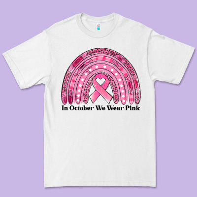 In October We Wear Pink Breast Cancer Awareness Rainbow Premium Tee Designed By Jasminsmagicworld