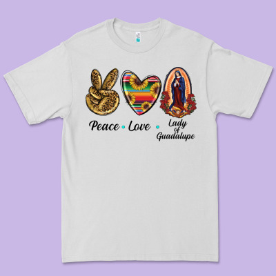 Peace Love Lady Of Guadalupe Premium Tee Designed By Ranaportraitstore