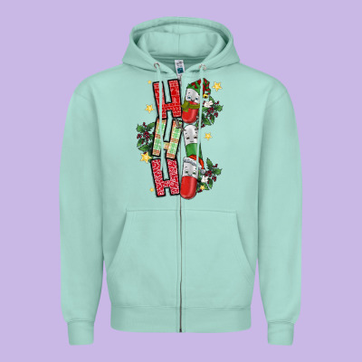 Ho Ho Ho Pharmacy Zipper Hoodie Designed By Cowhidedigitalart